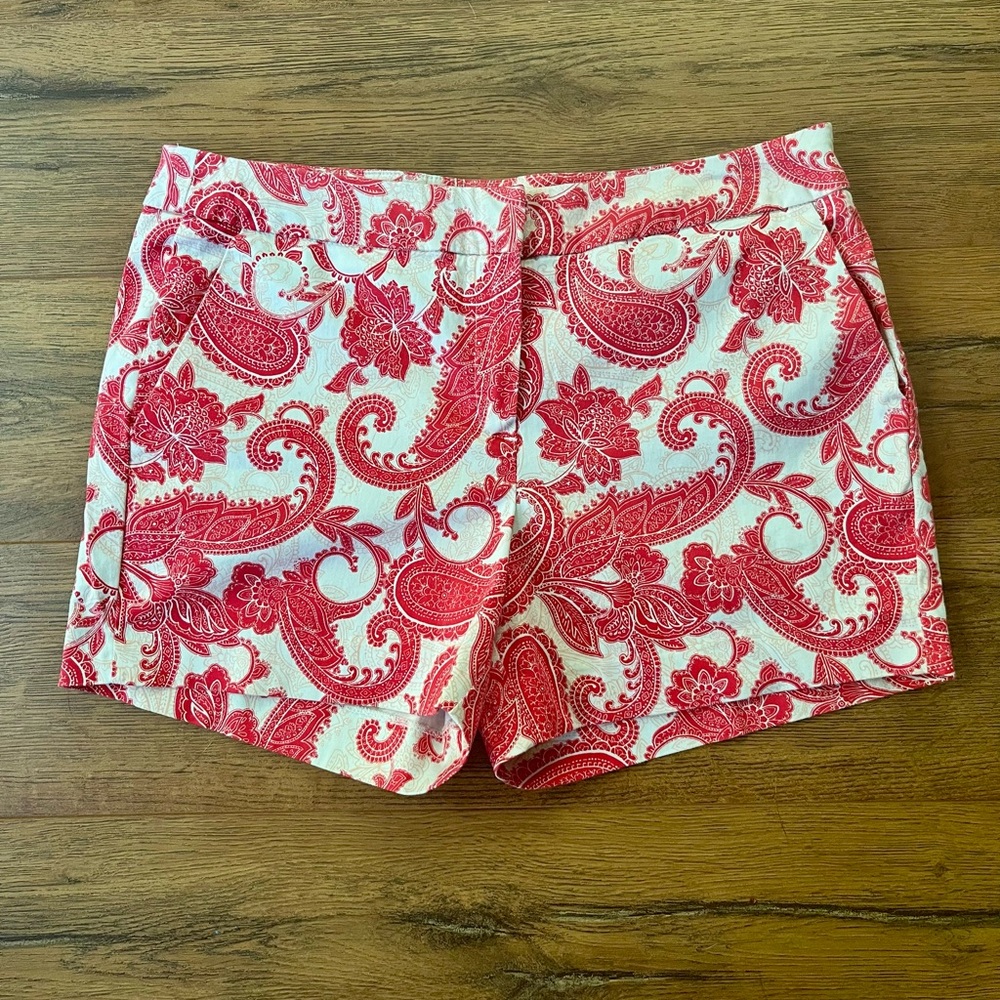 Paisley Red and White Women Shorts
